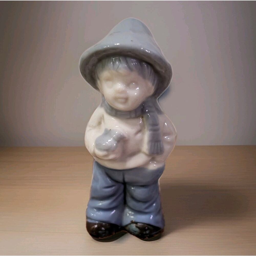 Dutch Vintage Farm Boy Holding Bird Porcelain Ceramic Mini Figurine Figure